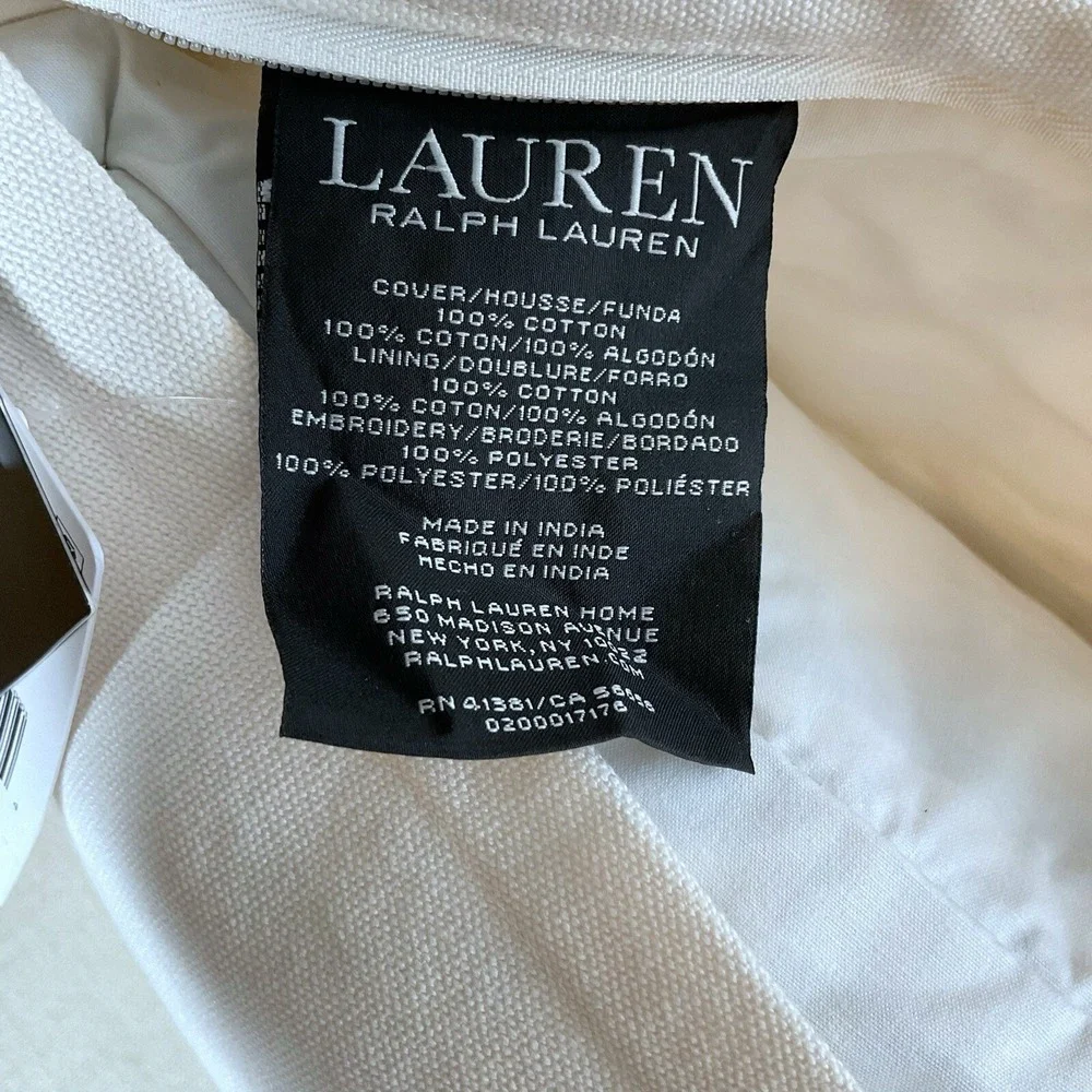 Lauren Ralph Lauren Allie Embroidery Cream 15x20 Feather‎ Pillow NWT $170
